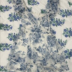 Altard State Blue and Cream Floral Romper Dress